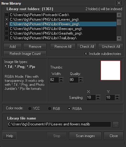 New library screen in RGBA mode.