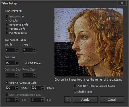 Tiles Setup screen.
