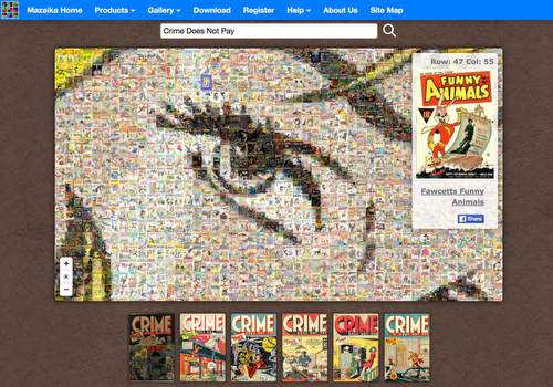 Roy Lichtenstein, online interactive photo mosaic made from book covers
Search cells in mosaic.